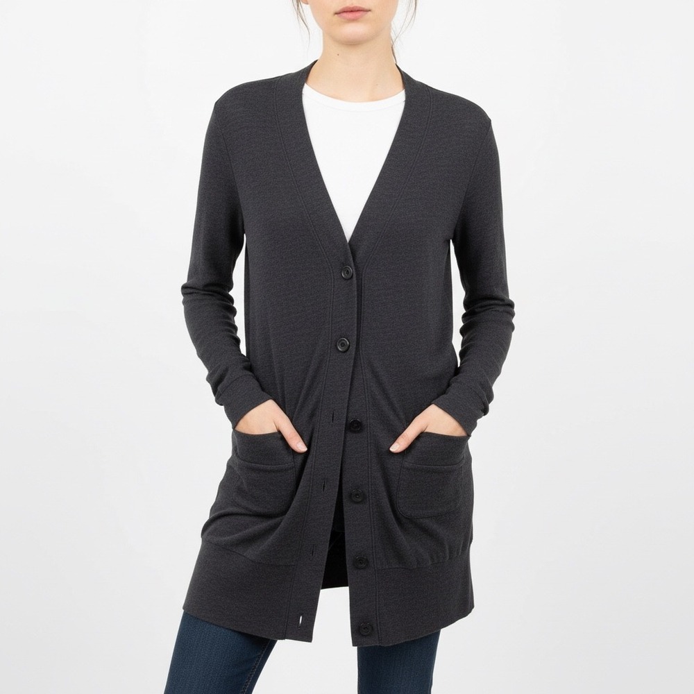 BDG Charcoal Gray Long Sleeve Button Front Cardigan Sweater Size S‎ Pockets